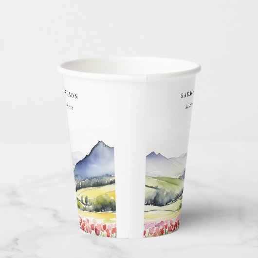 Minimale Country Spring Floral Landschap Trouwen i Papieren Bekers (Rechts)
