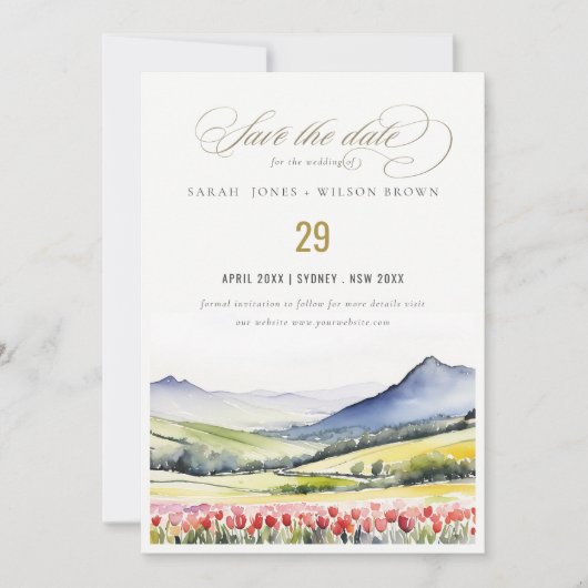 Minimale Country Spring Floral Landschap Trouwen i Save The Date (Voorkant)