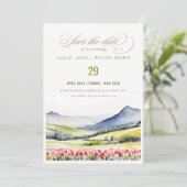 Minimale Country Spring Floral Landschap Trouwen i Save The Date (Staand voorkant)