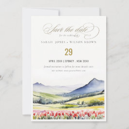 Minimale Country Spring Floral Landschap Trouwen i Save The Date