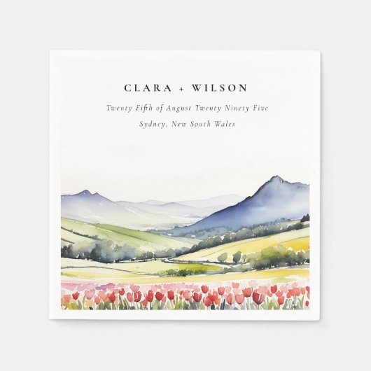 Minimale Country Spring Floral Landschap Trouwen i Servet (Voorkant)