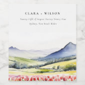 Minimale Country Spring Floral Landschap Trouwen i Wijn Etiket (Enkel label)