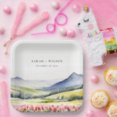 Minimale Country Spring Floral Landschap Trouwen Papieren Bordje (Feest)