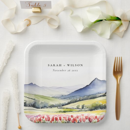 Minimale Country Spring Floral Landschap Trouwen Papieren Bordje (Huwelijk)