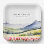Minimale Country Spring Floral Landschap Trouwen Papieren Bordje (Voorkant)