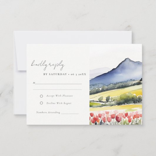 Minimale Country Spring Floral Landschap Trouwen RSVP Kaartje (Voorkant)