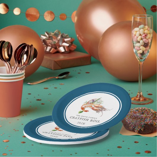 Minimale Crawfish Boil Custom | Ocean Blue Papieren Bordje (Multi)