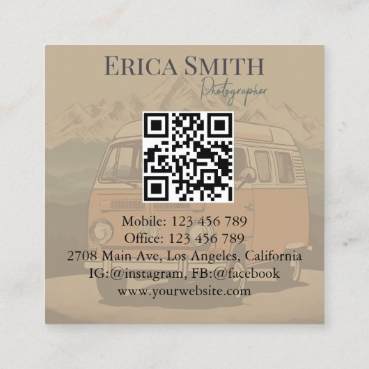 Minimale creatieve retro fotograaf QR-code Vierkante Visitekaartje (Achterkant)