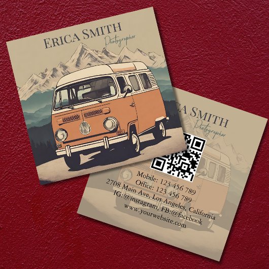 Minimale creatieve retro fotograaf QR-code Vierkante Visitekaartje