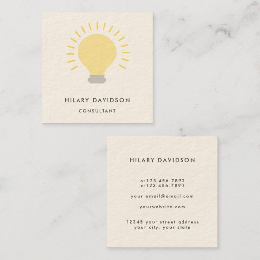 Minimale crème geel licht business consultant vierkante visitekaartje (Voorkant / Achterkant)