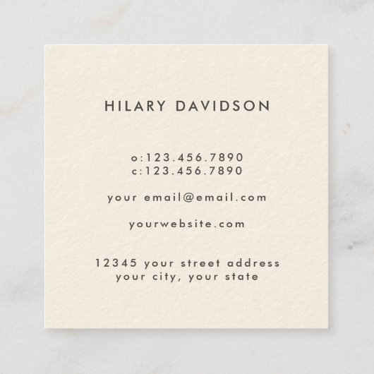 Minimale crème geel licht business consultant vierkante visitekaartje (Achterkant)