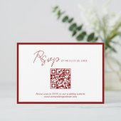 Minimale Crimson Red Border QR Code Wedding RSVP Informatiekaartje (Staand voorkant)