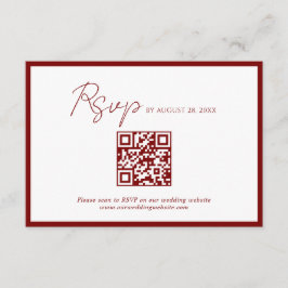 Minimale Crimson Red Border QR Code Wedding RSVP Informatiekaartje