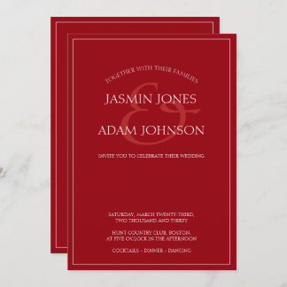 Minimale Crimson Red Script bruiloft uitnodiging