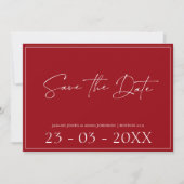 Minimale Crimson Red Script Wedding Sla de datum o Save The Date (Voorkant)