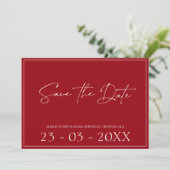 Minimale Crimson Red Script Wedding Sla de datum o Save The Date (Staand voorkant)