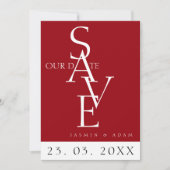 Minimale Crimson Rood Wit Eenvoudige Foto Bruiloft Save The Date (Voorkant)