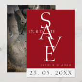 Minimale Crimson Rood Wit Eenvoudige Foto Bruiloft Save The Date (Voorkant / Achterkant)