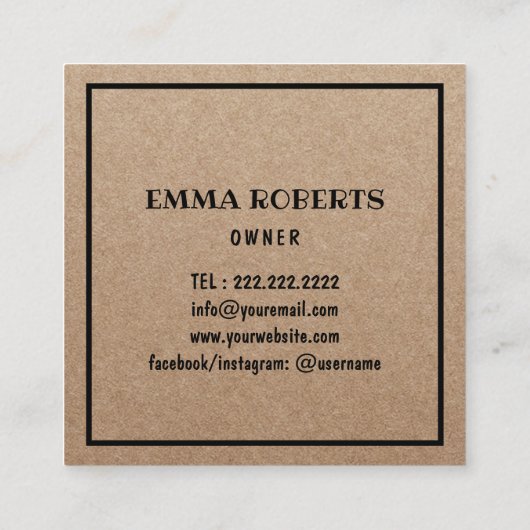 Minimale cupcake Home Bakery Rustic Kraft Vierkante Visitekaartje (Achterkant)