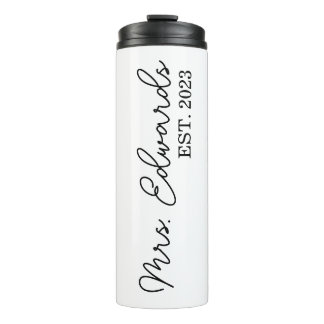 Minimale cursieve Mrs Custom Last Name Wedding Gif Thermosbeker