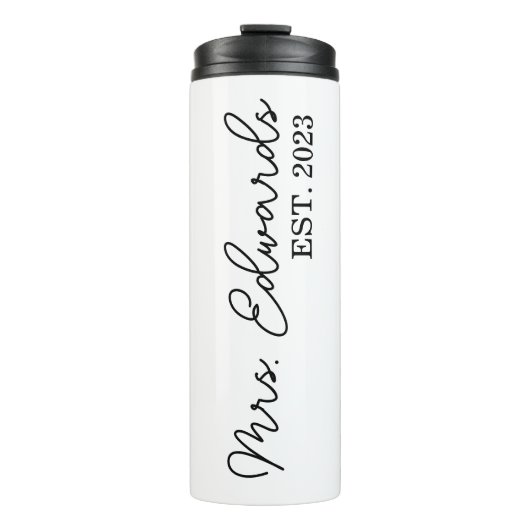 Minimale cursieve Mrs Custom Last Name Wedding Gif Thermosbeker (Voorkant)