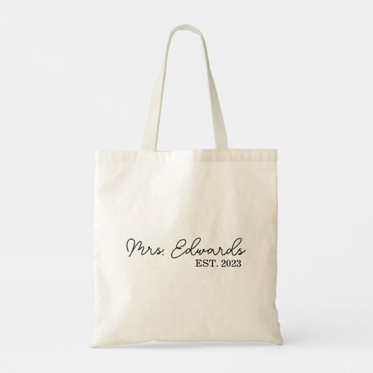Minimale cursieve Mrs Custom Last Name Wedding Gif Tote Bag (Achterkant)