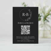 Minimale Custom Monogram Zwart Wit QR Code RSVP Informatiekaartje (Staand voorkant)