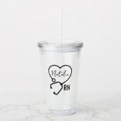 Minimale Custom Nurse Naam Stethoscoop Hart Acryl Drinkbeker (Voorkant)