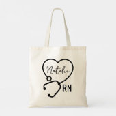 Minimale Custom Nurse Naam Stethoscoop Hart Tote Bag (Achterkant)