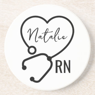 Minimale Custom Nurse Naam Stethoscoop Hart Zandsteen Onderzetter