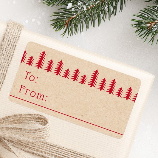 Minimale cute kerstbomen rode Kraft-afdruk Etiket