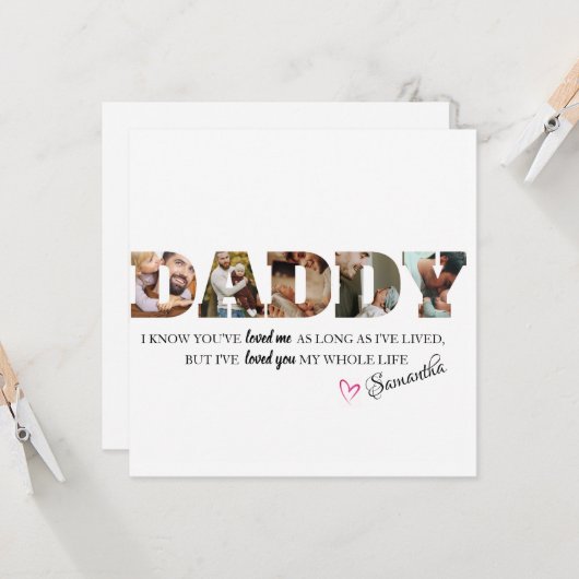 Minimale DADDY Photo Collage Happy Vaderdag Kaart (Voorkant / Achterkant in situ)