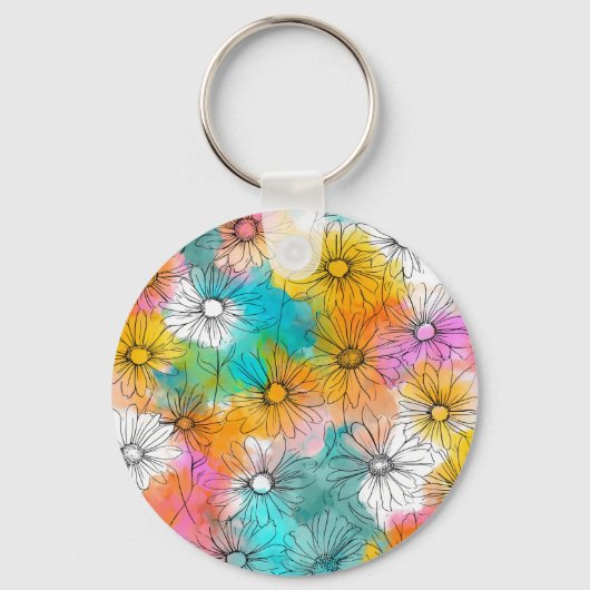 Minimale Daisy Bloemen Metalen Sleutelhanger (Voorkant)