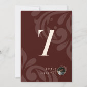 Minimale Damask Mahogany Fototafel Nummer Kaart (Achterkant)