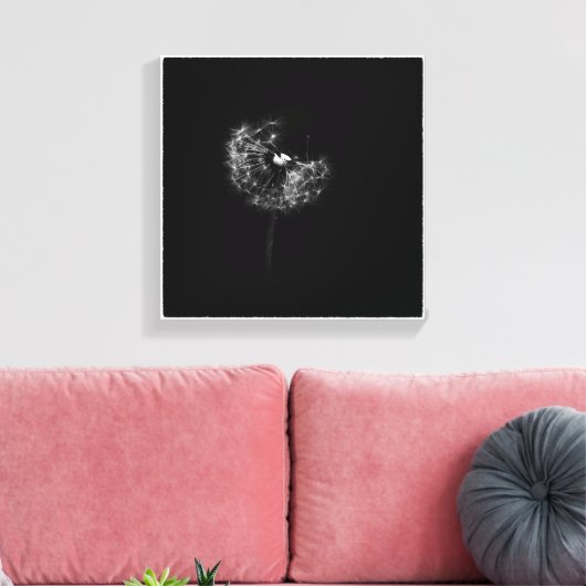 Minimale Dandelion Gone to Seed Black and White Canvas Afdruk (Insitu (Woonkamer))