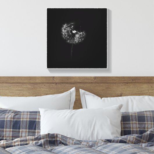 Minimale Dandelion Gone to Seed Black and White Canvas Afdruk (Insitu (Slaapkamer))