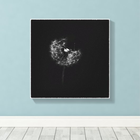 Minimale Dandelion Gone to Seed Black and White Canvas Afdruk (Insitu (Houten vloer))