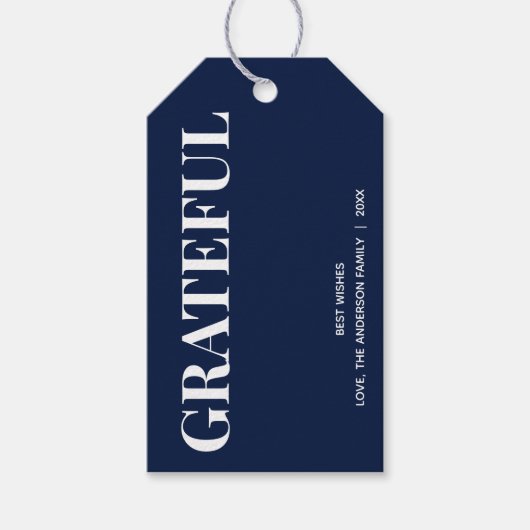 Minimale DANKBAAR | Marineblauwe Feestdagen Cadeaulabel (Voorkant)