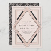 Minimale  Deco Blush Black Uitnodiging (Voorkant / Achterkant)