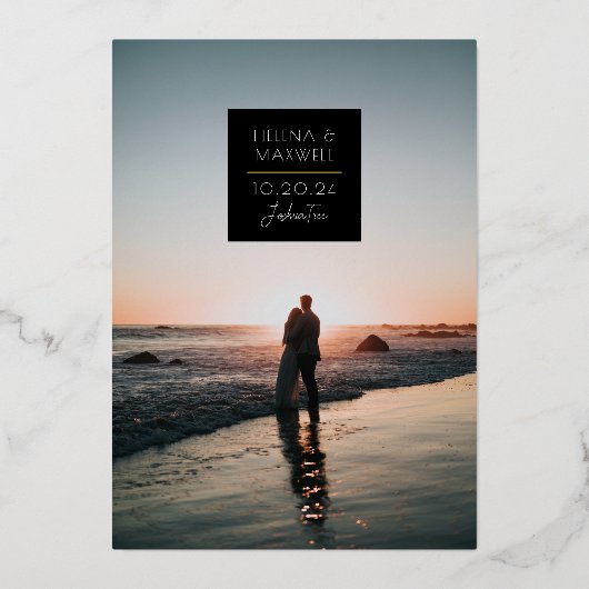 Minimale Deco-foto 'Save the Date' goud Folie Uitnodiging (Voorkant)