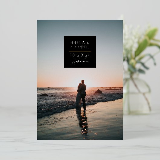 Minimale Deco-foto 'Save the Date' goud Folie Uitnodiging (Staand Voorkant)