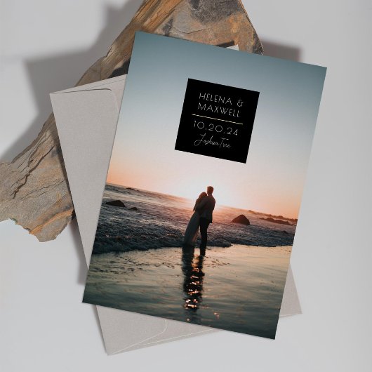 Minimale Deco-foto uitnodiging goud