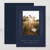 Minimale deco Navy Blue Holiday-fotokaart Kaart (Voorkant / Achterkant)