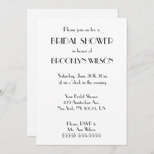 Minimale Deco Witte Bruidsdouche Kaart (Voorkant / Achterkant)