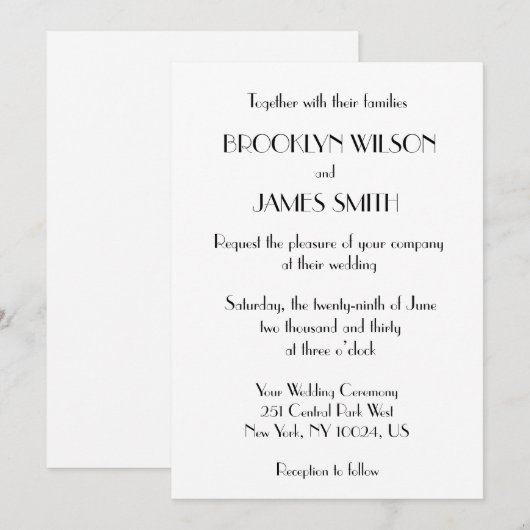 Minimale Deco Witte bruiloft Kaart (Voorkant / Achterkant)