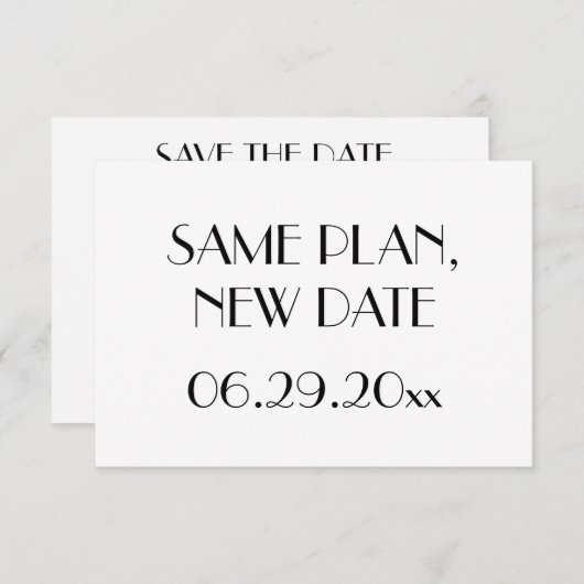 Minimale Deco Witte Trouwde Same Plan Nieuwe Datum Save The Date (Voorkant / Achterkant)