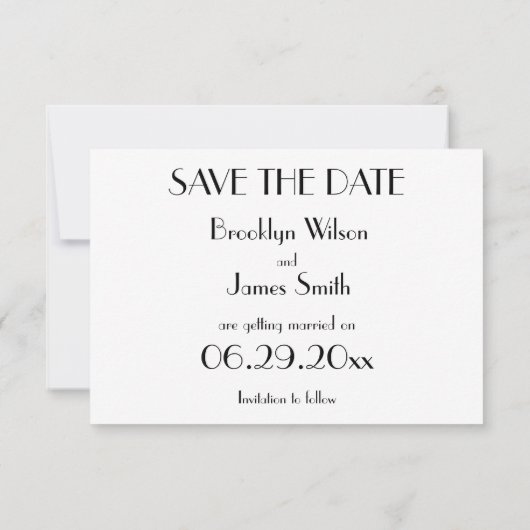 Minimale Deco witte trouwkaart Save The Date (Achterkant)
