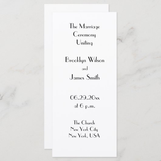 Minimale Deco Witte Trouwprogramma Programmakaart (Voorkant / Achterkant)