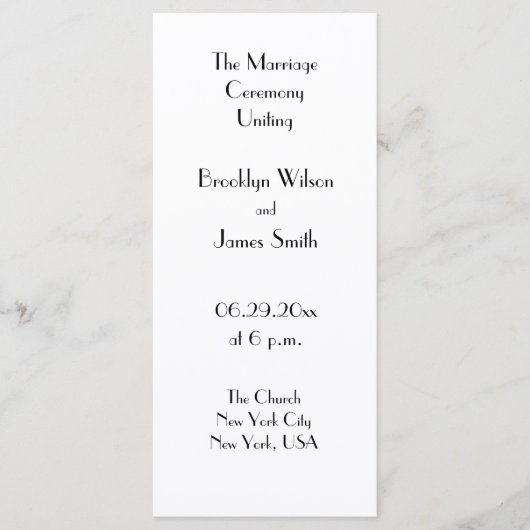 Minimale Deco Witte Trouwprogramma Programmakaart (Voorkant)