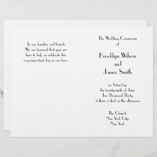 Minimale Deco Witte Trouwprogramma's (Voorkant / Achterkant)